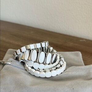 White & silver enamel elastic bracelets stack set of 5
